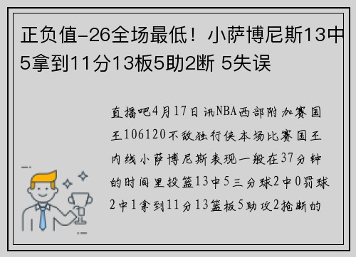 正负值-26全场最低！小萨博尼斯13中5拿到11分13板5助2断 5失误